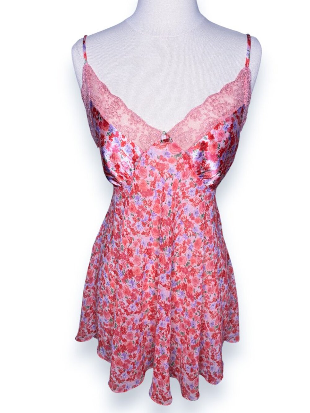 Gilligan O'Malley Y2K Pink Red Floral Babydoll Slip Dress Lingerie Size Medium